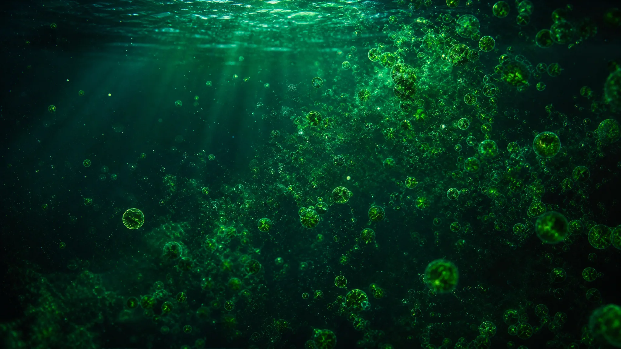 Mikroalgen unter Wasser, Quelle von veganem Omega-3