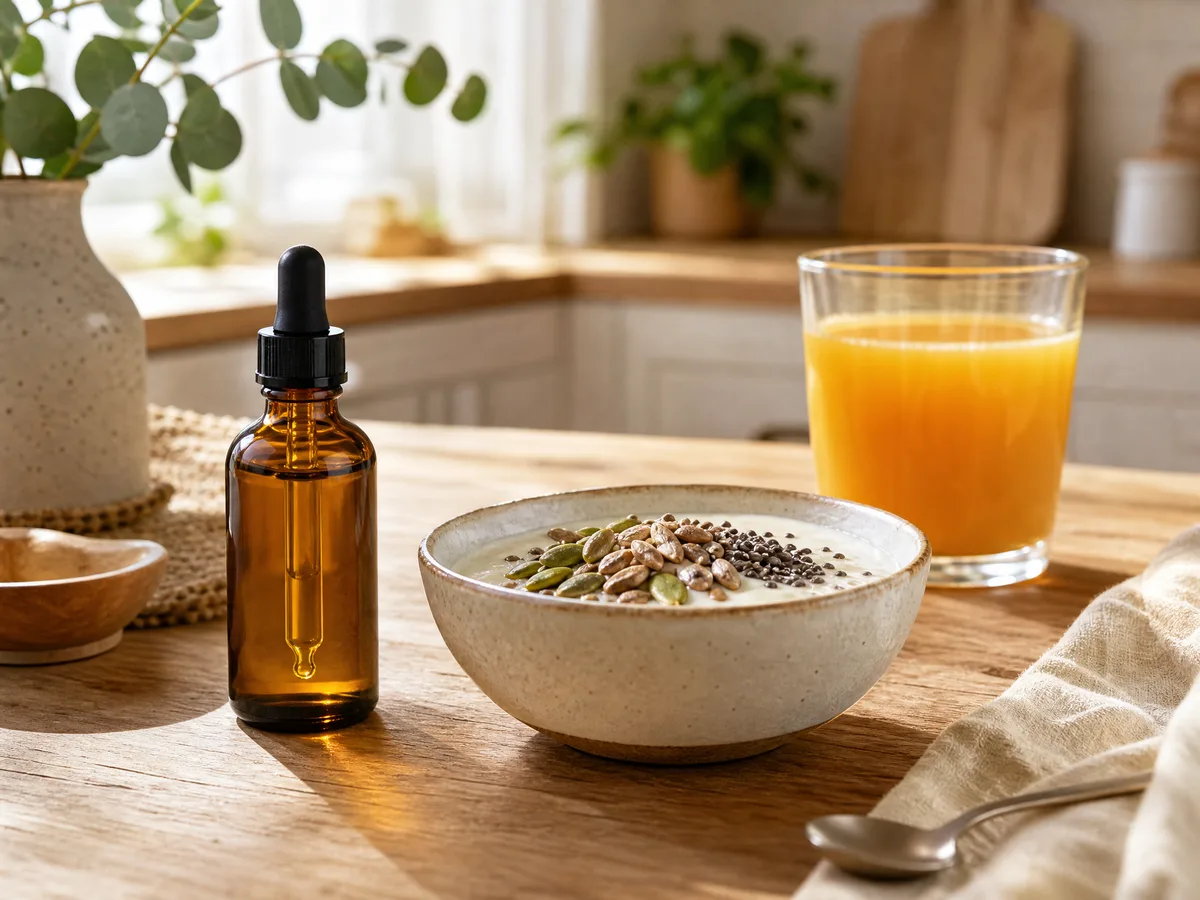 Vitamin-D-Tropfen als Teil der t&auml;glichen Morgenroutine