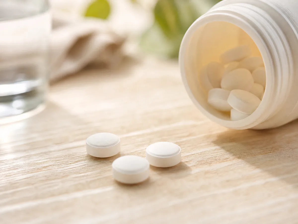 Vitamin-D-Tabletten neben einer ge&ouml;ffneten Dose