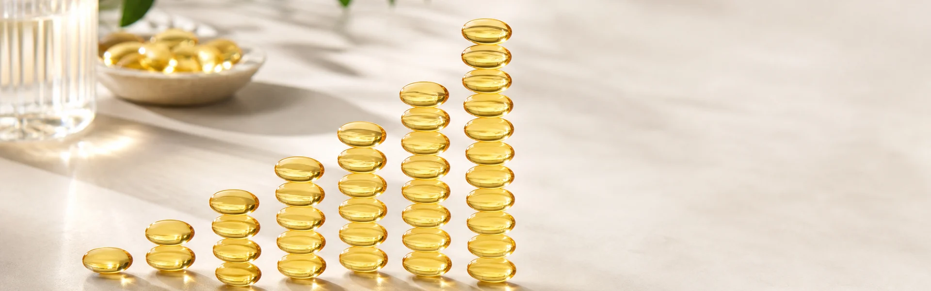 Goldene Omega-3-Kapseln als aufsteigendes Balkendiagramm